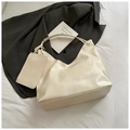 Creamy beige large tote bag in soft synthetic leather with a detachable coin purse - White