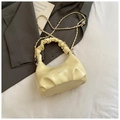 Pale yellow croissant bag with pleated handle, fashion lettering and chain strap - Yellow (No Pendant)