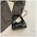 Minimalist black pleated cloud bag with leather handle and chain strap for women - Black (Without Charm)