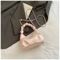 Light pink ruched cloud bag with woven metal chain and fashion lettering detail - Pink (No Charm)