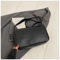 Classic black lychee pattern leather underarm bag with minimalist flap design - Black (Without Charm)