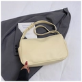 Minimalist beige PU leather shoulder bag with textured surface and adjustable strap - Yellow (No Pendant)