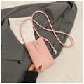 Elegant pink lychee grain crossbody phone bag with silver buckle and thin strap - Pink