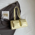 Minimalist cream yellow shoulder bag with double front pockets and retro vintage style - Yellow