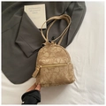 Mini Rucksack aus khakifarbenem Canvas mit Blumenmuster und goldenen Reißverschlüssen - Braun