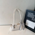 Chic off-white baguette bag with elegant lace bows and a heart-shaped metal pendant - With Charm / White