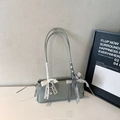 Minimalist grey-blue underarm bag with lace bow and heart charm for summer wear - With Charm / Blue