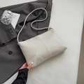 Minimalist cream white lychee leather shoulder bag with sleek underarm strap design - No Pendant / Off White