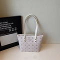 Minimalist cream tote bag with light brown deer pattern and thin leather straps - Off-white Without Pendant