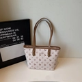 Large cream tote bag with brown deer pattern and leather handles for women - Brown No Pendant