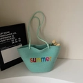 Minzgrüne gewebte Strandtasche mit Summer-Stickerei und stilvollen Seilgriffen - Grün