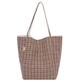 Grote nylon draagtas met ruitpatroon en slanke schouderbanden voor dames - Vooraanzicht / Wit