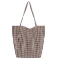 Borsa tote in tela a scacchi bianchi e neri con fodera rosa e tracolle lunghe - Vista Frontale / Rosa