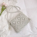Borsa a tracolla fatta a mano in cotone crema con frange e nappe stile bohémien - Bianco Sporco