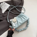 Light blue ruched cloud bag with lace bow heart and pearl detailing for women - Blue
