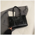 Minimalist black tie-dye tote bag with leather straps and shoulder strap for women - Black without Pendant
