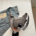 Minimalist grey nylon crescent crossbody bag with adjustable wide strap for women - Gray