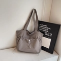 Gray large capacity tote bag with drawstring pocket in a minimalist workwear style - Gray