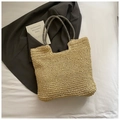 Beige strooien draagtas met zwart-wit gestreepte touwhandvatten voor de zomerstijl - Beige (Zonder Hanger)