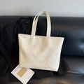 Creamy white large capacity tote bag with H.SHAN embossed logo and litchi texture - No Pendant / Off White