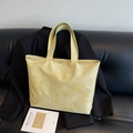 Light yellow oversized tote bag in pebbled faux leather with a wide shoulder strap - No Pendant / Yellow