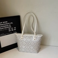 Light gray jacquard tote bag featuring geometric floral patterns and gold metal rivets - Off-white Without Pendant