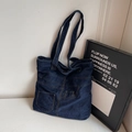 Grande borsa shopping in denim blu scuro decostruita con tasche e tracolle lunghe - Blu scuro