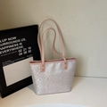 Fashionable large capacity pink geometric print tote bag with premium leather straps - Pink Without Pendant