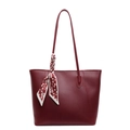Sac fourre-tout minimaliste bordeaux en similicuir avec foulard en soie à motif - Rouge Vin - Style Foulard Cœur (29-4)