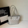 Silver-grey jacquard tote bag with geometric texture and golden rivet shoulder straps - Grey Without Pendant