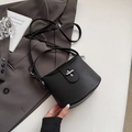Chic black lychee grain leather underarm bag with silver twist lock and shoulder strap - Black without Pendant