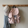 Pink lightweight nylon drawstring backpack with letter patch and metal zipper pocket - Pink