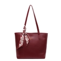 Sac fourre-tout élégant en similicuir bordeaux avec foulard en soie et lettrage doré - Rouge Vin - Style Foulard (29-1)