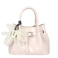 Pink pleated bucket bag in crocodile texture with a chic white flower charm pendant - With Pendant / Pink