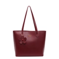 Grand sac cabas bordeaux chic en similicuir avec logo doré et pendentif fleur assorti - Rouge Vin - Style Pendentif Fleur (29-3)
