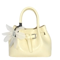 Chic cream crocodile pattern bucket bag with large white floral charm and dual handles - With Pendant / Yellow