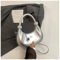 Chic silver crescent moon bag in metallic faux leather with sleek spherical handle accents - Silver