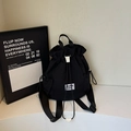 Fashionable black drawstring bucket backpack with large capacity and logo patch - Black