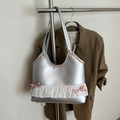 Silver sweet style tote bag with pink bows and white lace trim detail in 2025 fashion - Silver