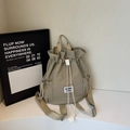Beige lightweight nylon drawstring backpack with adjustable straps and side pockets - Khaki