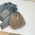 Khakifarbene gewebte Baumwolltasche mit braunem Lederriemen für den Sommer - Khaki