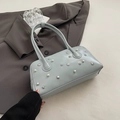Light blue chic leather handbag decorated with pearls and silver star rivets for women - Blue