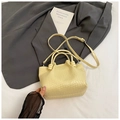 Chic light yellow woven bucket bag with knot handle and thin straps for women - Yellow