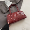 Vintage burgundy patent leather shoulder bag with pearl and star ornaments - Red