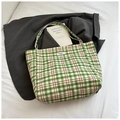 Bolso tote de lona con cuadros verdes y blancos y gran capacidad para el verano - Verde