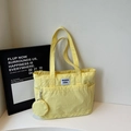 Bright yellow nylon tote bag with small coin purse and minimalist square patch logo - Yellow