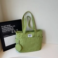 Grass green canvas tote bag with a matching round coin purse and white fabric label - Green