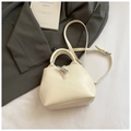 Creamy beige bucket bag with silver bamboo buckle and adjustable shoulder strap - Rice White (No Pendant)