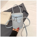 Light blue chic bucket bag with woven texture and adjustable strap for women - Blue