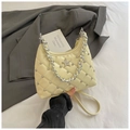 Quilted beige underarm bag with silver star rhinestone decor and chain strap - Yellow